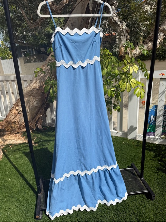 Vintage Dresses & Skirts - Rare handmade coastal cowgirl Maxi Dress with White ric-rac Scallop Trim